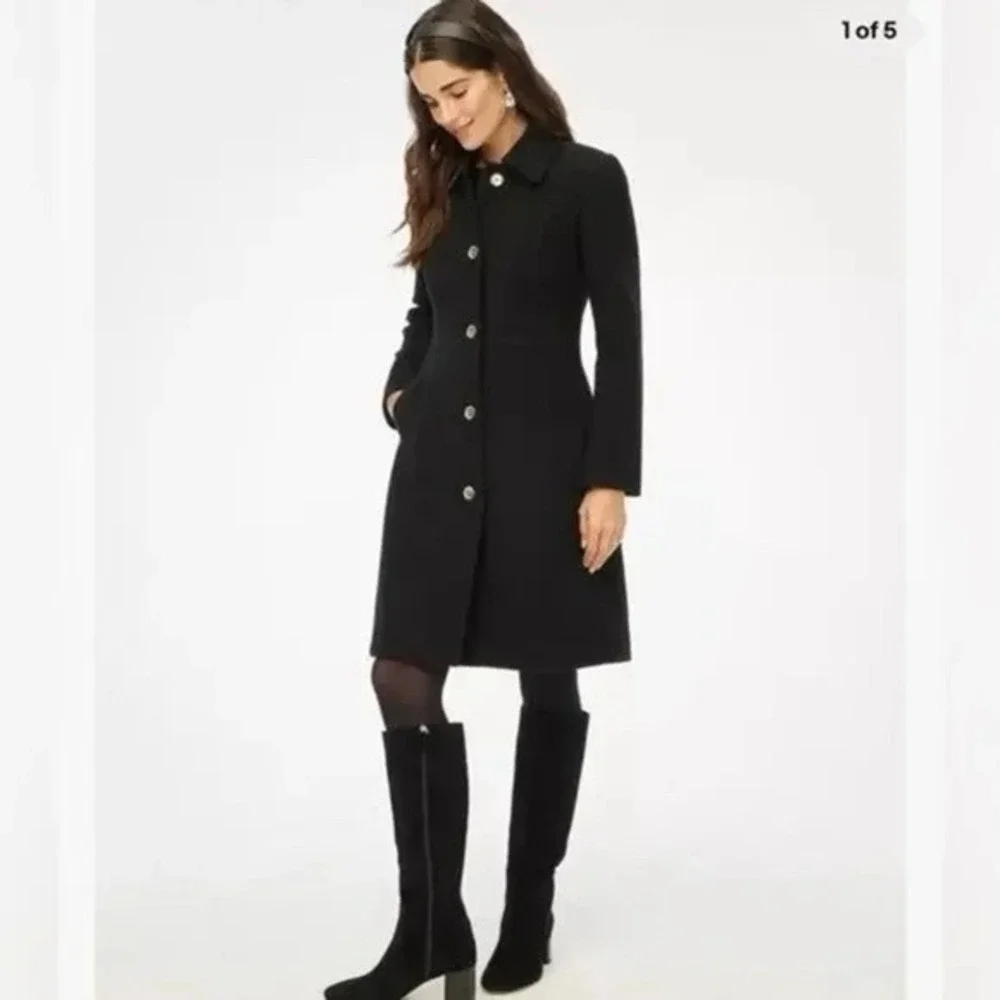 J Crew Wool-blend Lady Day Coat Black Size 10 AT107